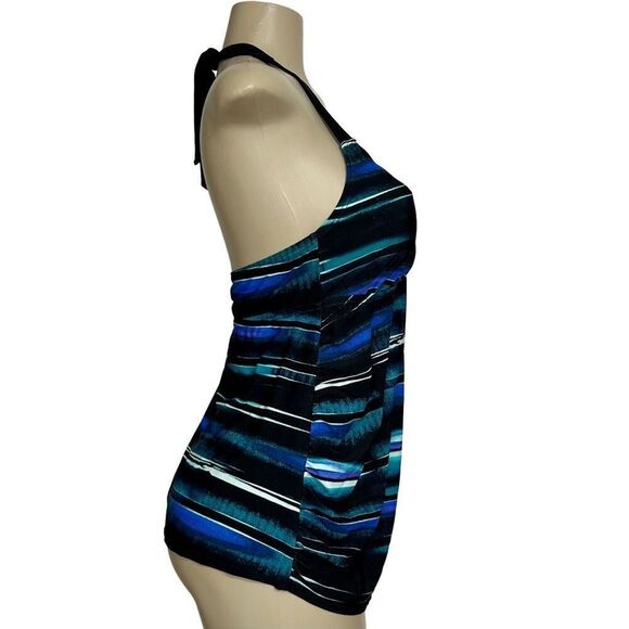 Liz Lange Maternity Tankini Women's Medium Water Color Stripe Halter Swimsuit - Picture 6 of 11
